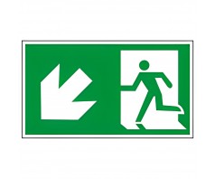 Evakuacinis ženklas fluorasencinis, dydis:150x300mm, Išėjimas lipant laiptais žemyn į kairę, Medžiaga: Fosforinis lipdukas
