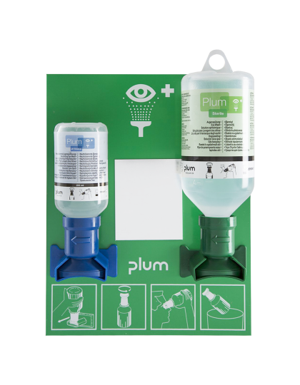 Laikiklis akių skalavimo skysčiui PLUM 4773 su 1x200 ml „pH Neutral“ tirpalu ir 1x500 ml „Plum Eye Wash“ tirpalu
