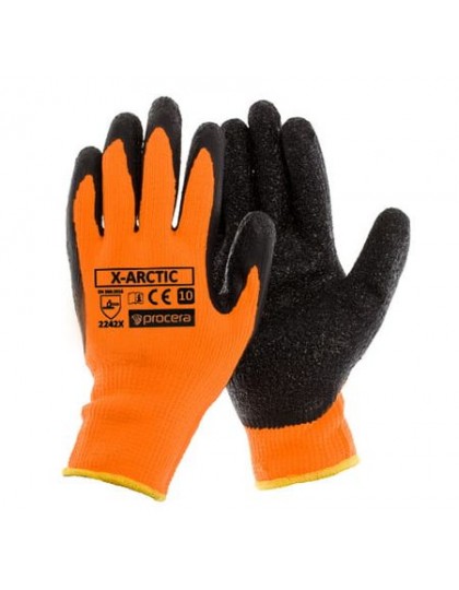 Pirštinės megztos žieminės X-ARCTIC, aplietos lateksu, spalva: oranžinė/juoda