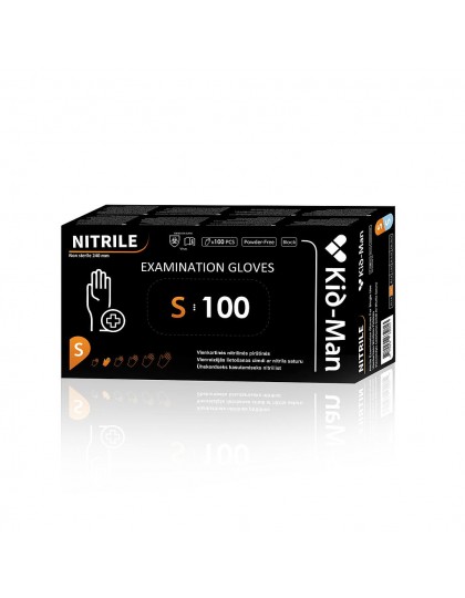 Pirštinės nitrilinės vienkartinės Kid-Man® NIGL100BK, 100 vnt. pakuotėje, spalva: juoda