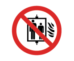 Ženklas draudžiama gaisro metu naudotis liftu