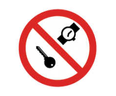 Ženklas draudžiama turėti metalinių daiktų ar laikrodžių